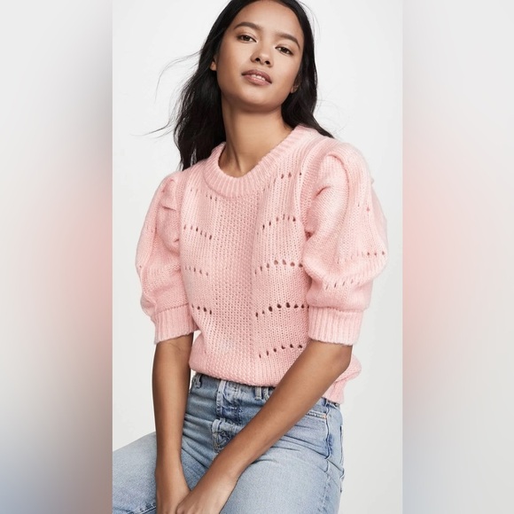 English Factory Short Puff Pleated Sleeve Sweater Chunky Knit Pale Pink Size XS - Picture 1 of 12